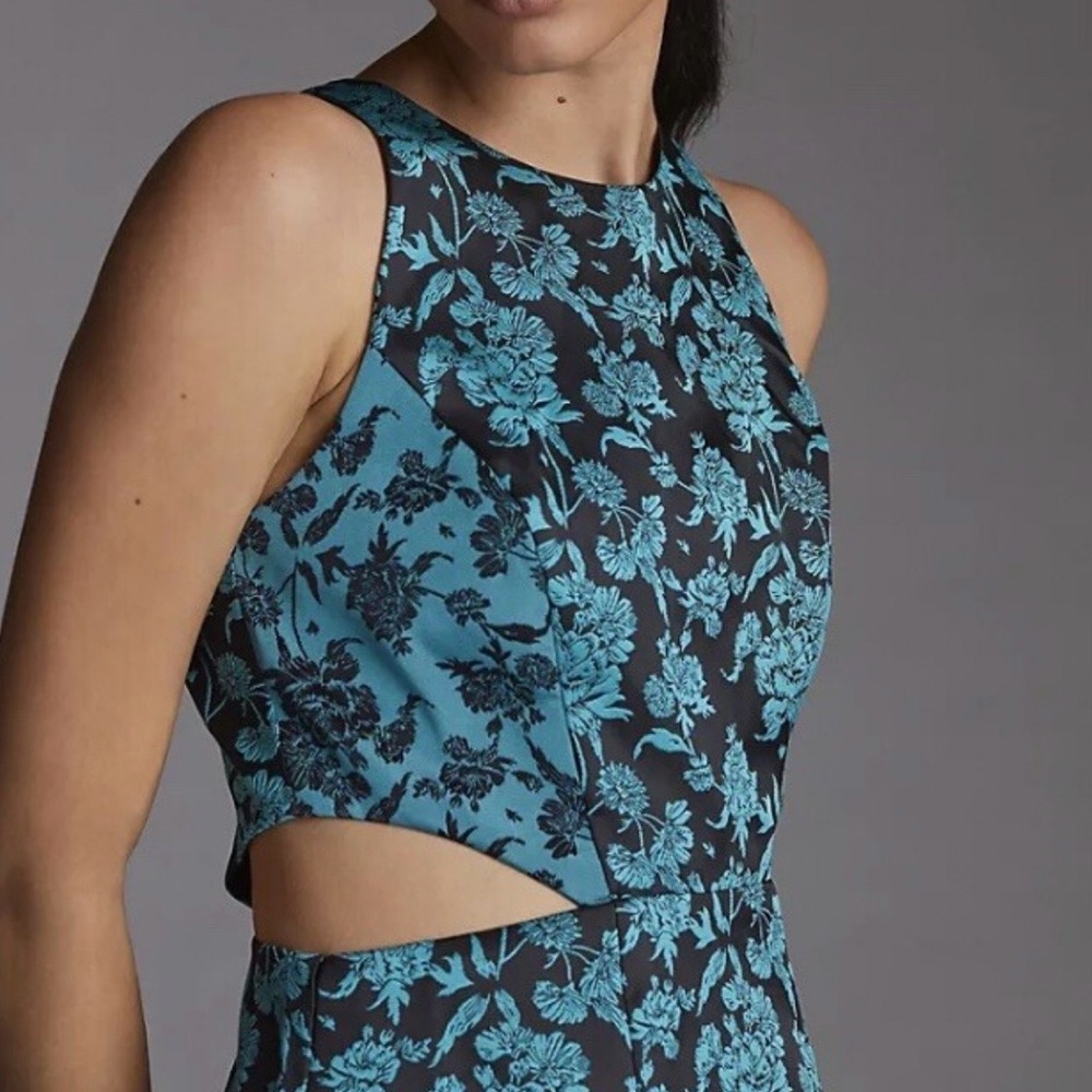 Hutch for Anthropologie Floral Jacquard Cutout Mini Dress in Blue and Black
